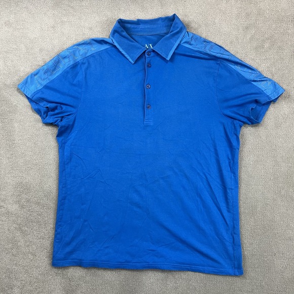 Armani Exchange Size L Blue Polo Shirt Perforated Logo Shoulder Streetwear — photo 2